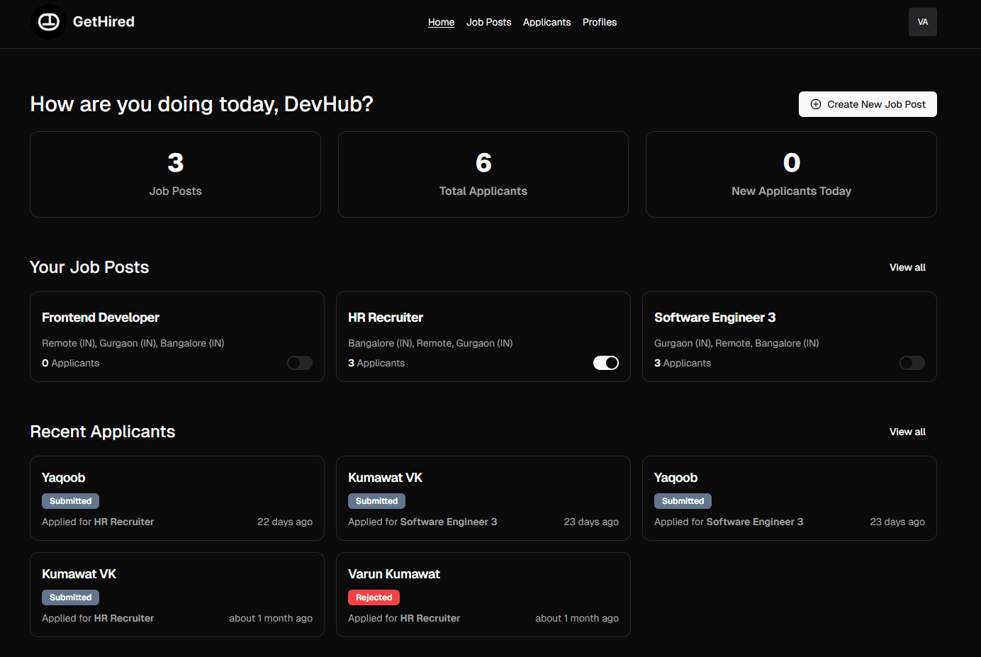 Snapshot of the GetHired Job Board