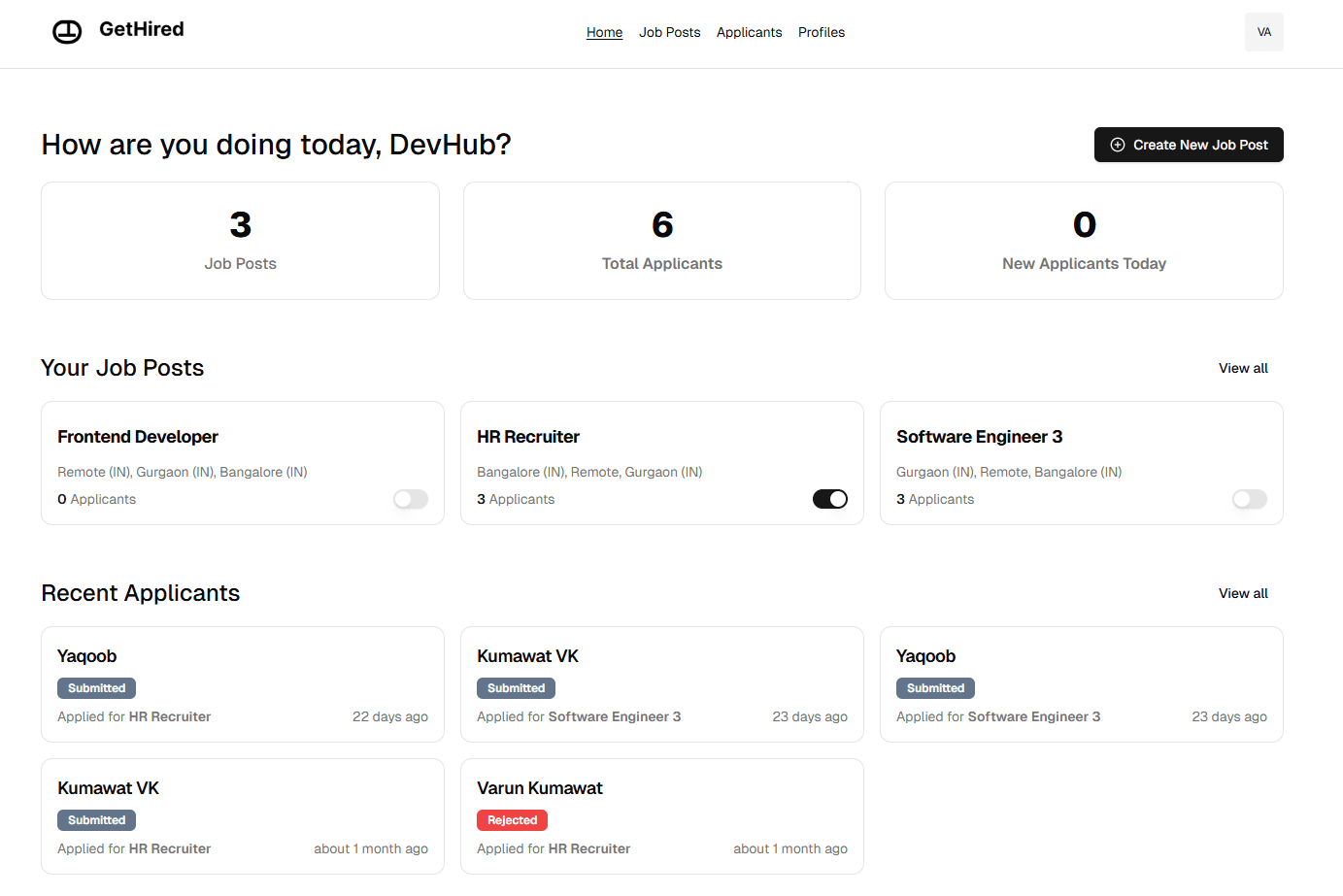 Snapshot of the GetHired Job Board