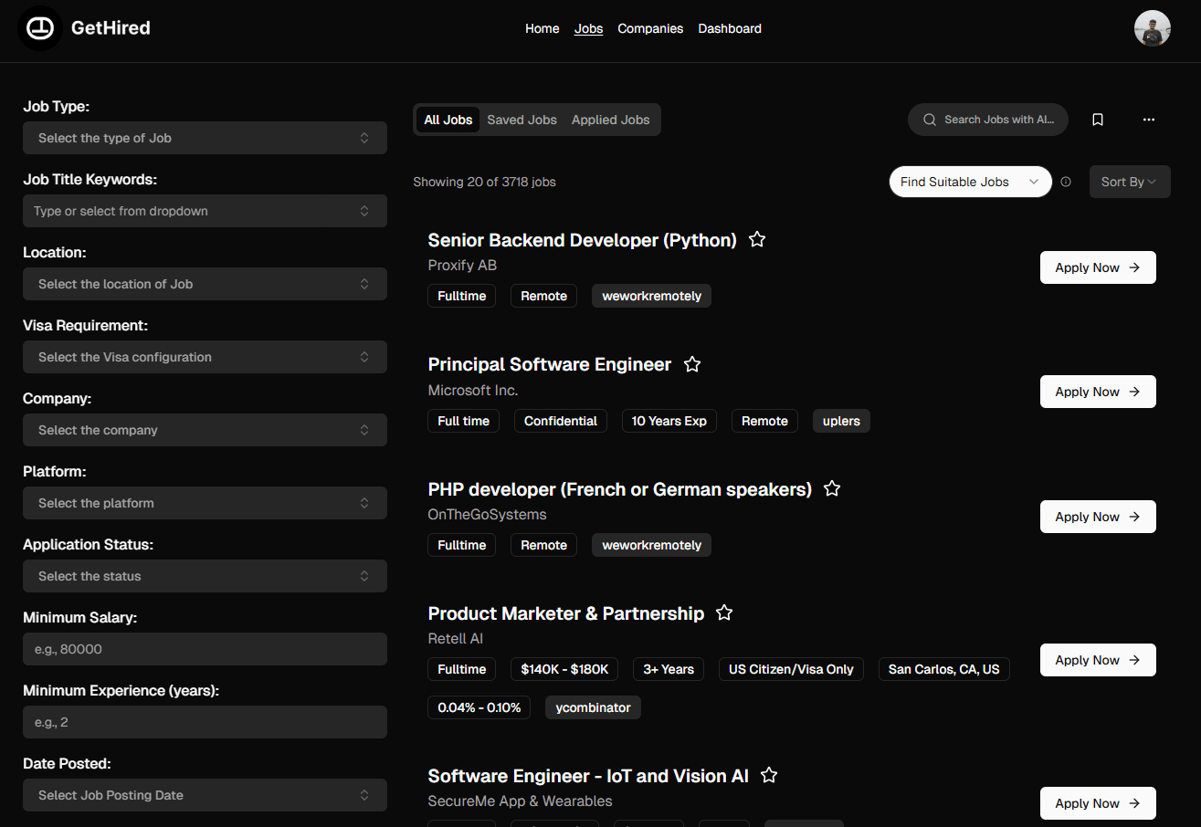 Snapshot of the GetHired Job Board
