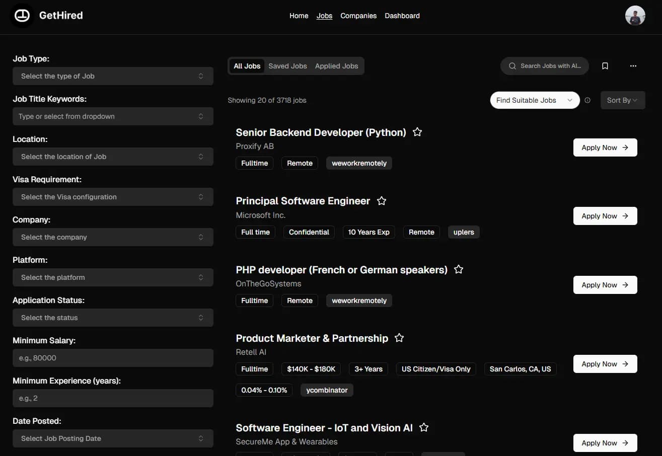 Snapshot of the GetHired Job Board