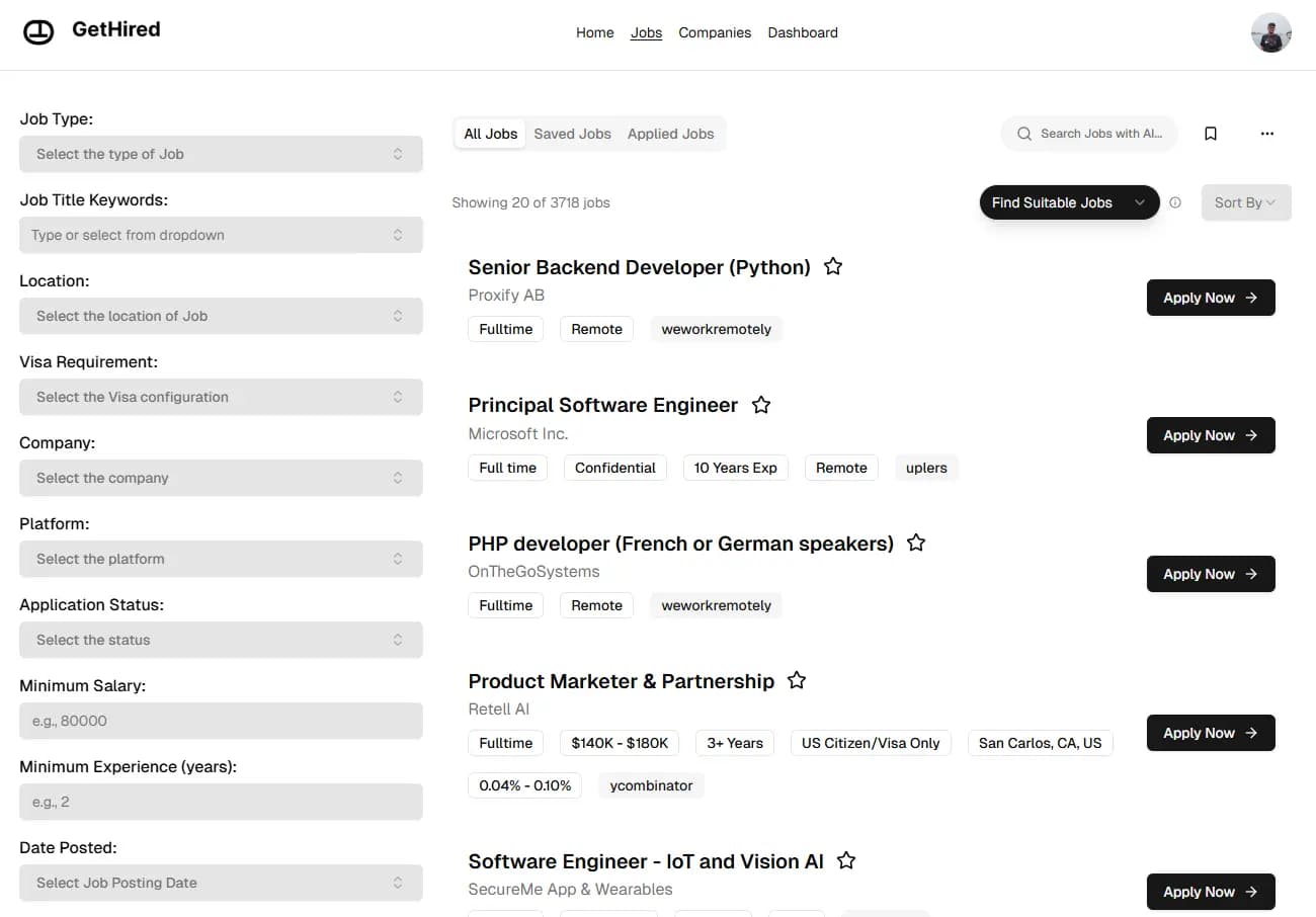 Snapshot of the GetHired Job Board